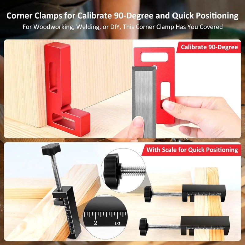 ARTYMASTER Corner Clamps for Woodworking - Durable & Versatile 90 Degree Right Angle Clamps, 2 Pack 2" x 4" Aluminum Positioning Squares with 4 C-Clamps for Cabinets, Frames, and Drawers - Image 4